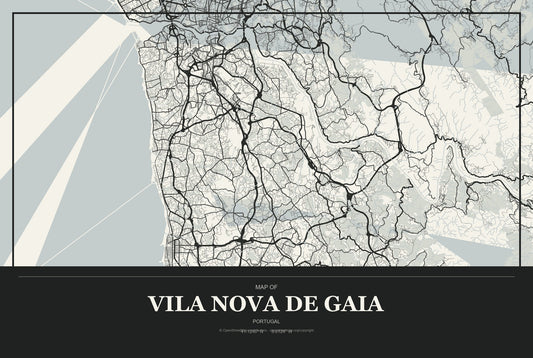 Vila Nova de Gaia, Portugal City Map Aluminum Sign in Museum Plaque style