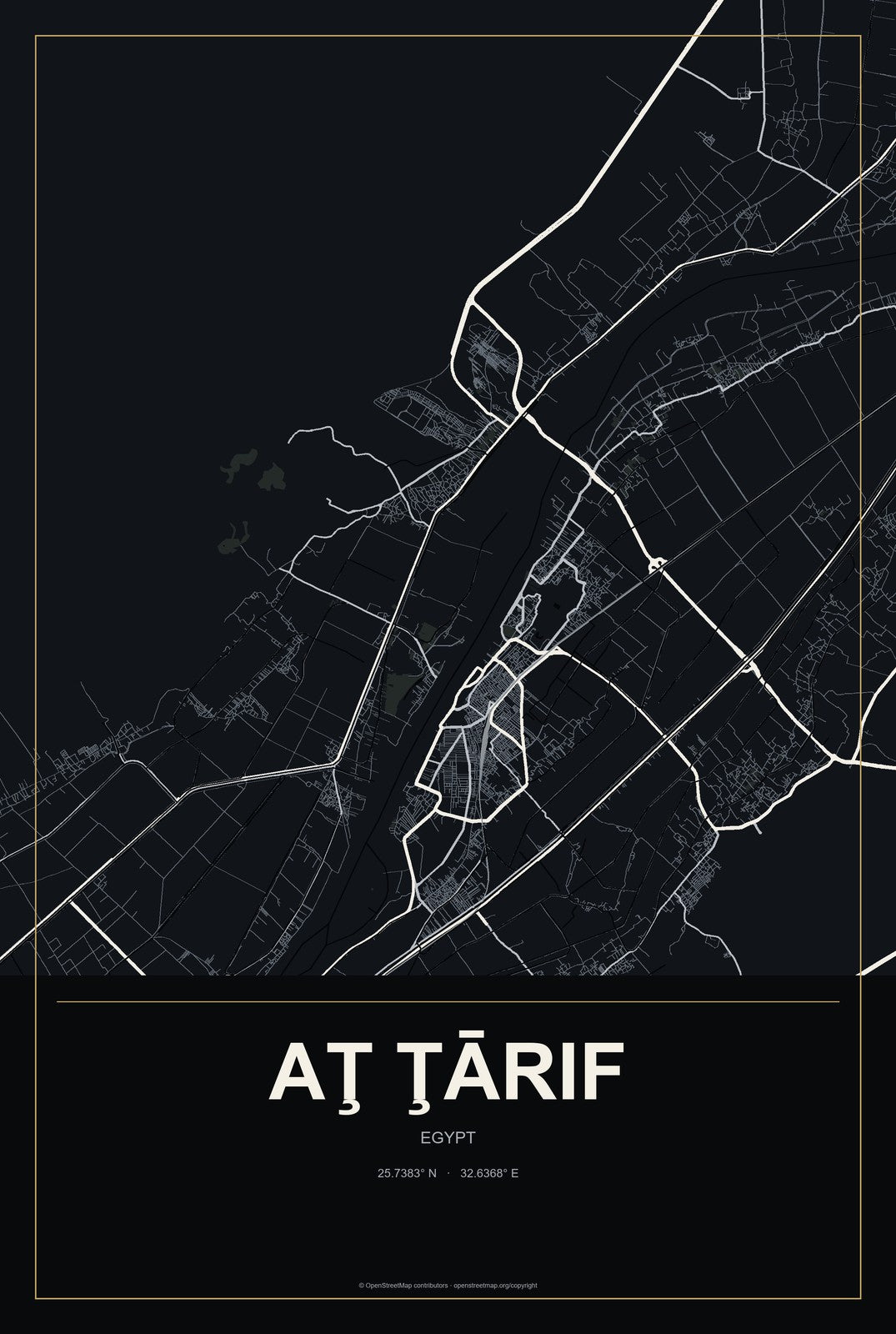 Aţ Ţārif, Egypt City Map Aluminum Sign in Metropolitan Noir style