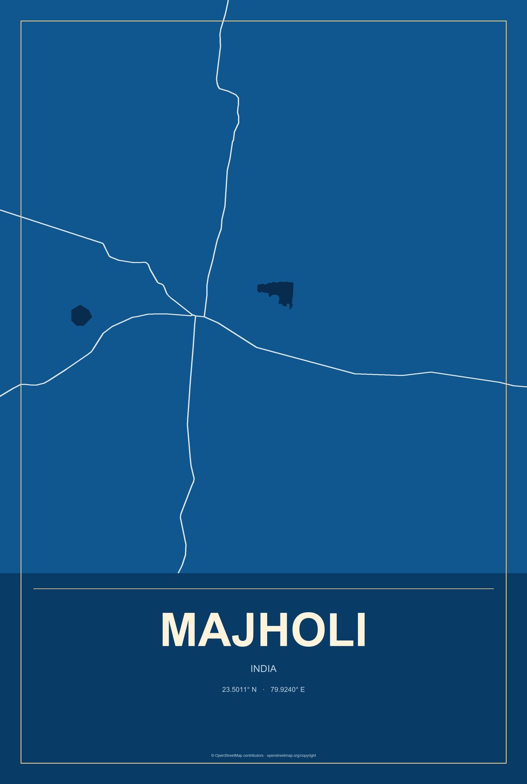 Majholi, India City Map Aluminum Sign in Harbor Cobalt style