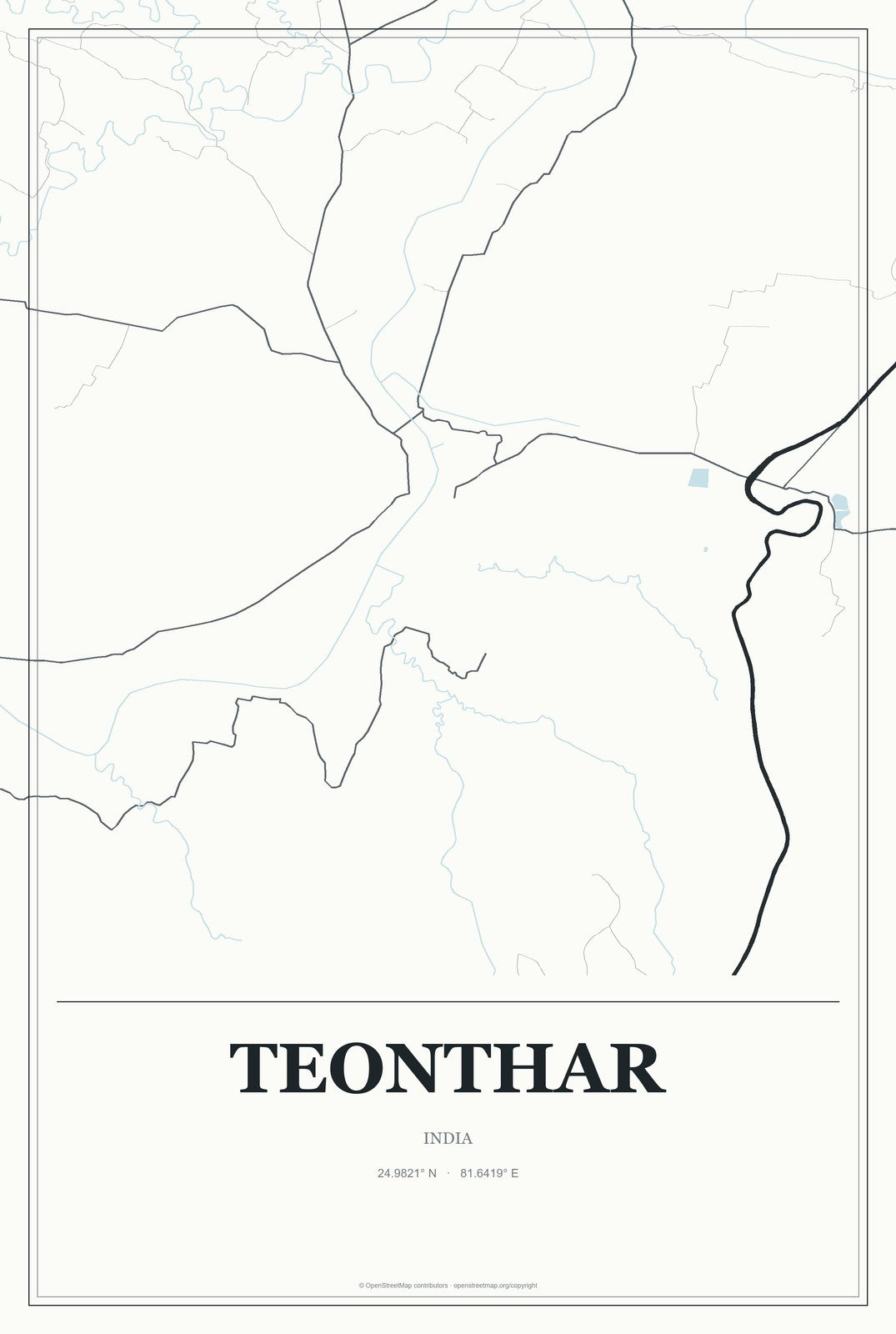Teonthar, India City Map Aluminum Sign in Gallery Air style