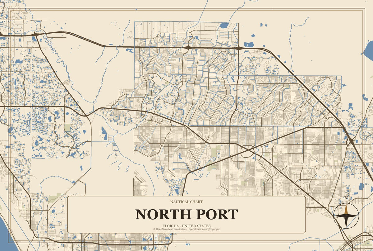 North Port, Florida City Map Aluminum Sign in Heritage Nautical style