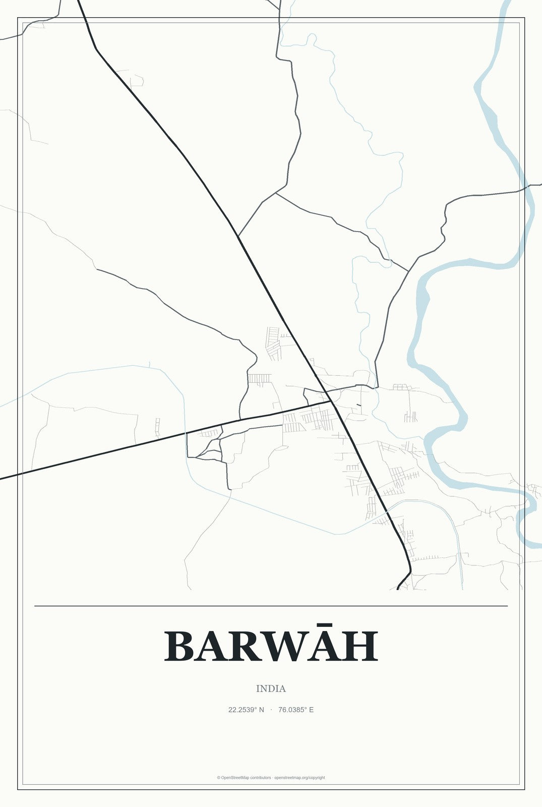 Barwāh, India City Map Aluminum Sign in Gallery Air style