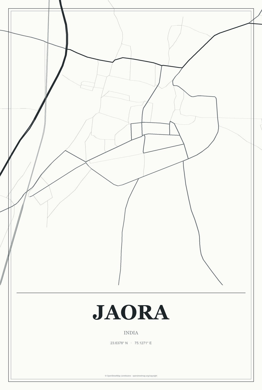Jaora, India City Map Aluminum Sign in Gallery Air style
