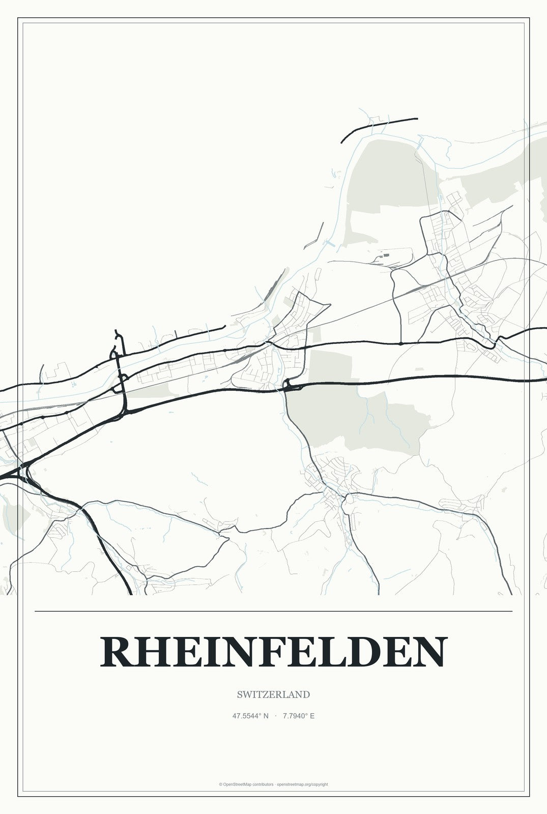 Rheinfelden, Switzerland City Map Aluminum Sign in Gallery Air style