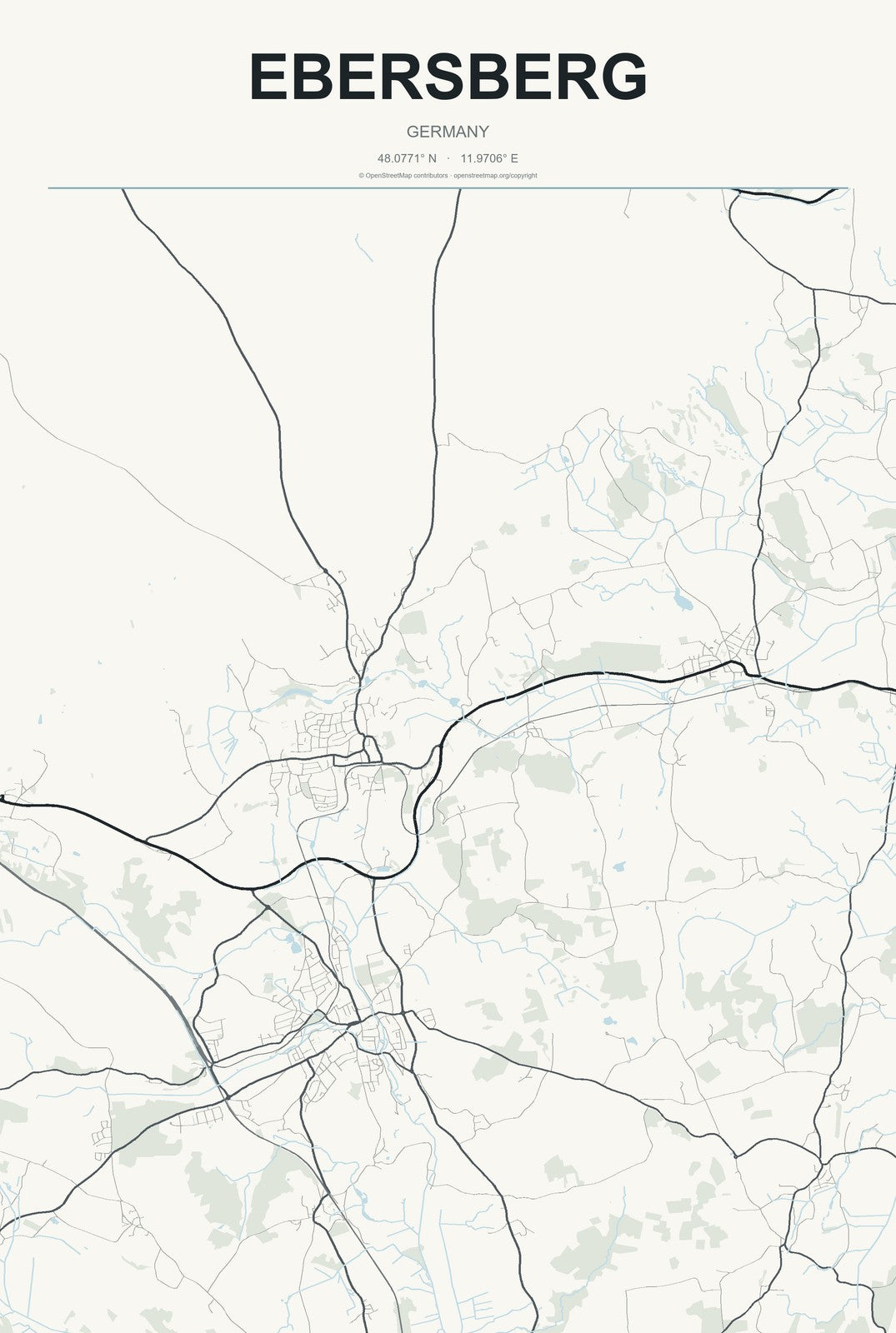 Ebersberg, Germany City Map Aluminum Sign in Headline Atlas style