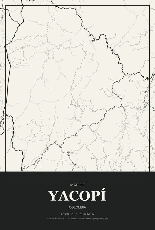 Yacopí, Colombia City Map Aluminum Sign in Museum Plaque style