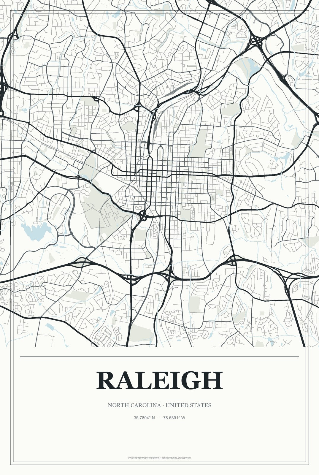 Raleigh, North Carolina City Map Aluminum Sign in Gallery Air style