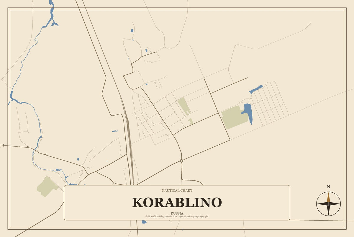 Korablino, Russia City Map Aluminum Sign in Heritage Nautical style