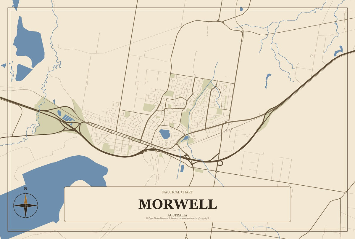 Morwell, Australia City Map Aluminum Sign in Heritage Nautical style