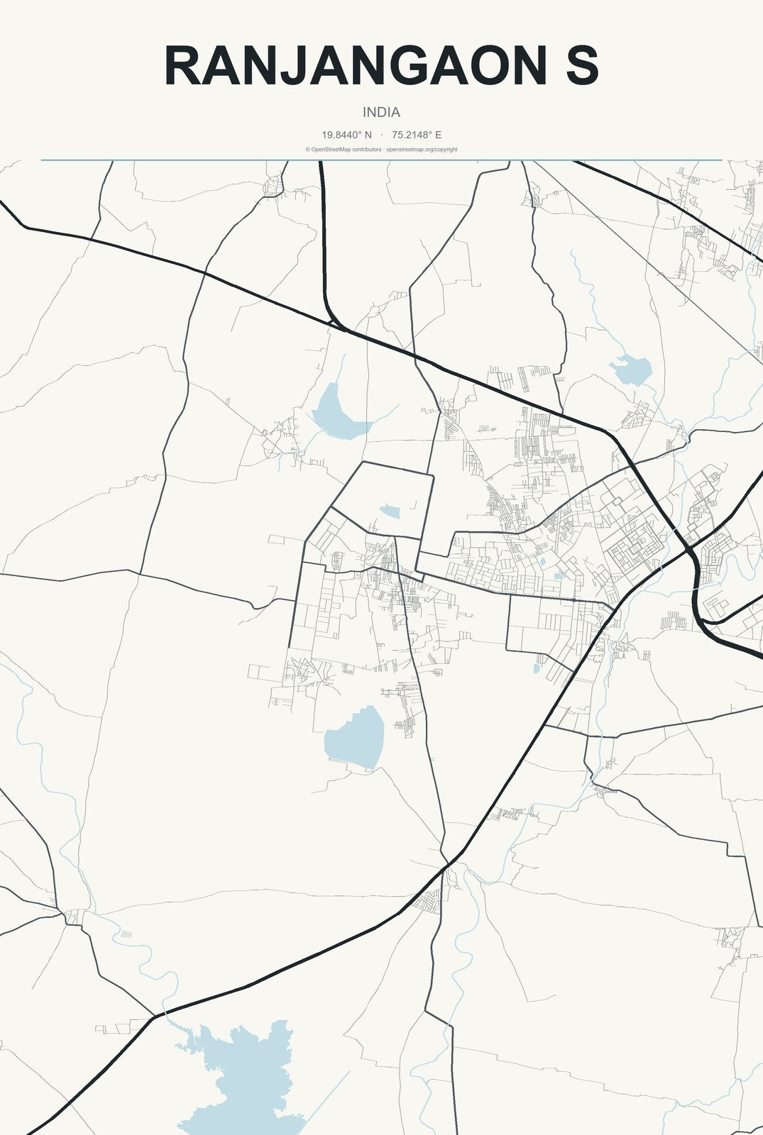 Ranjangaon S, India City Map Aluminum Sign in Headline Atlas style