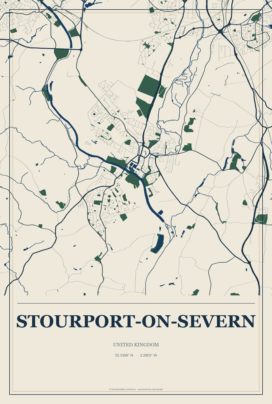 Stourport-on-Severn, United Kingdom City Map Aluminum Sign in Coastal Cutout style