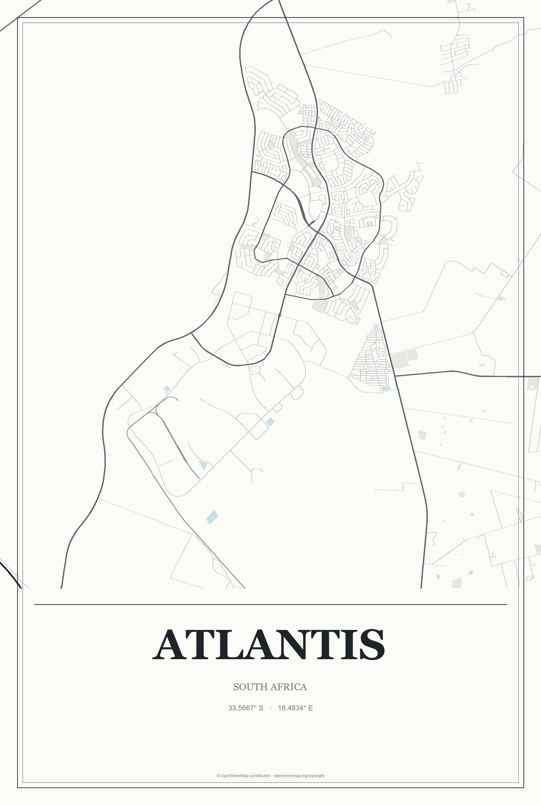 Atlantis, South Africa City Map Aluminum Sign in Gallery Air style