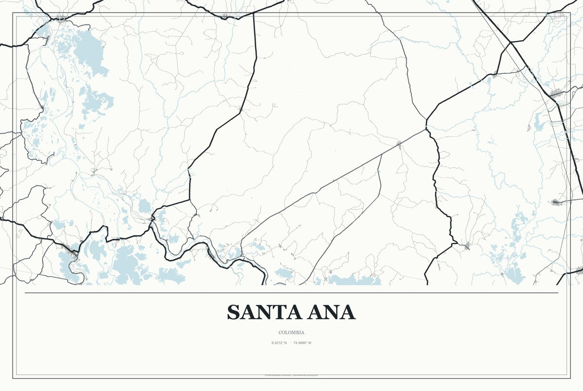 Santa Ana, Colombia City Map Aluminum Sign in Gallery Air style