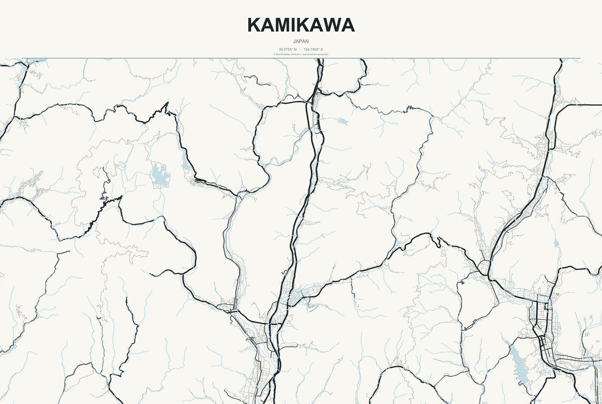 Kamikawa, Japan City Map Aluminum Sign in Headline Atlas style
