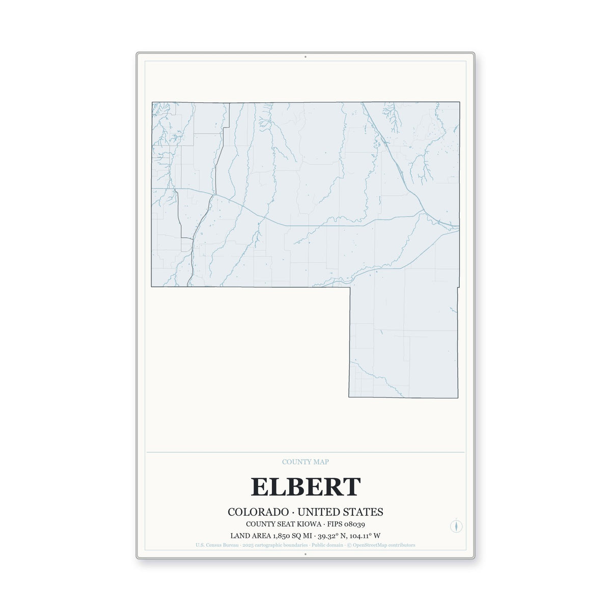 Elbert County, Colorado Map Aluminum Sign in Gallery Air style