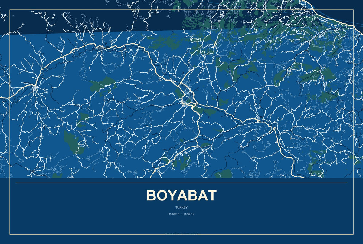 Boyabat, Turkey City Map Aluminum Sign in Harbor Cobalt style