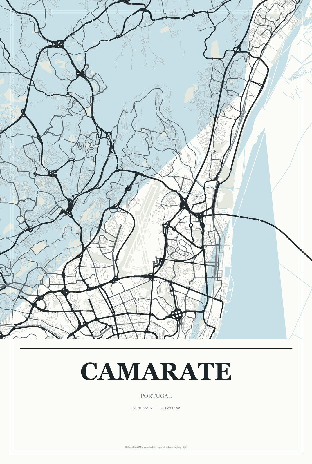 Camarate, Portugal City Map Aluminum Sign in Gallery Air style