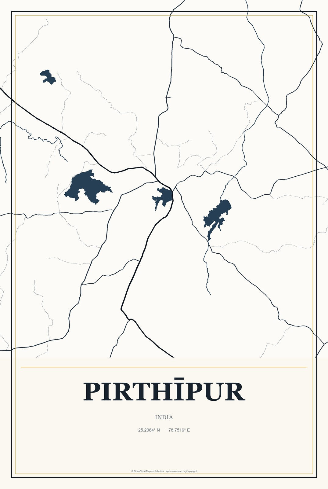 Pirthīpur, India City Map Aluminum Sign in Citrine Modern style