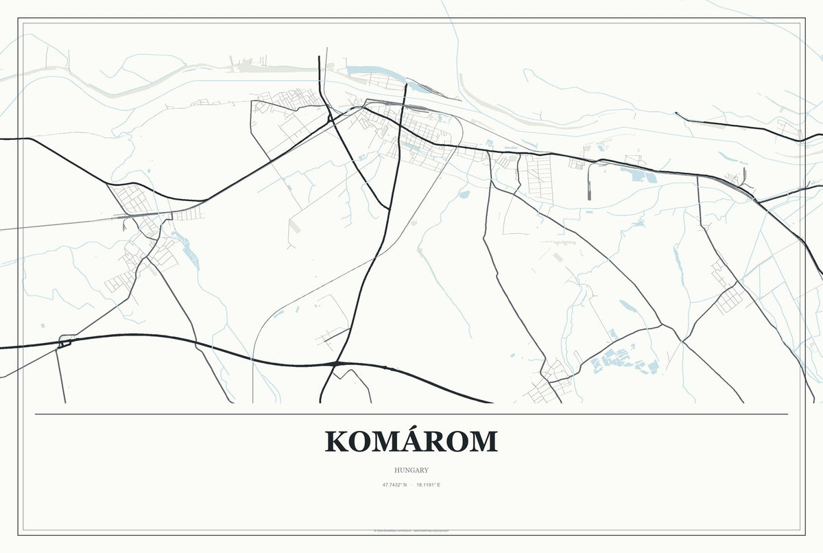 Komárom, Hungary City Map Aluminum Sign in Gallery Air style