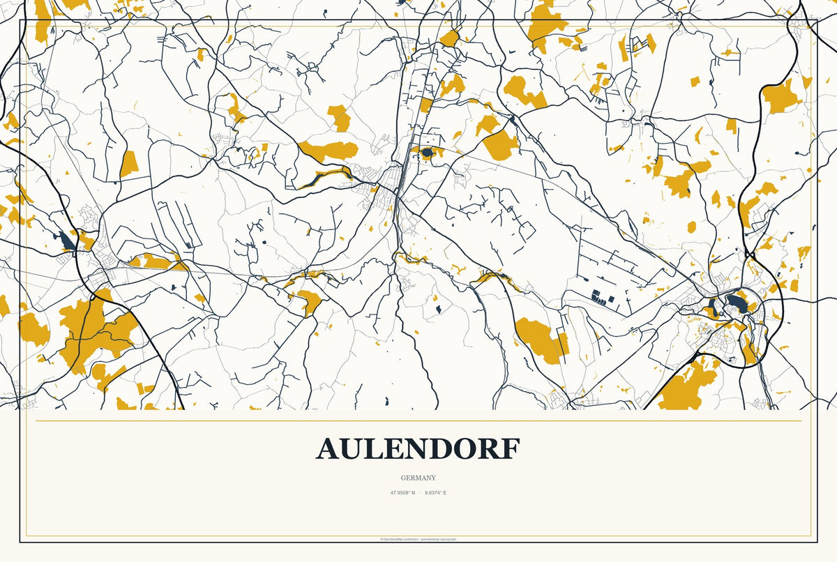 Aulendorf, Germany City Map Aluminum Sign in Citrine Modern style