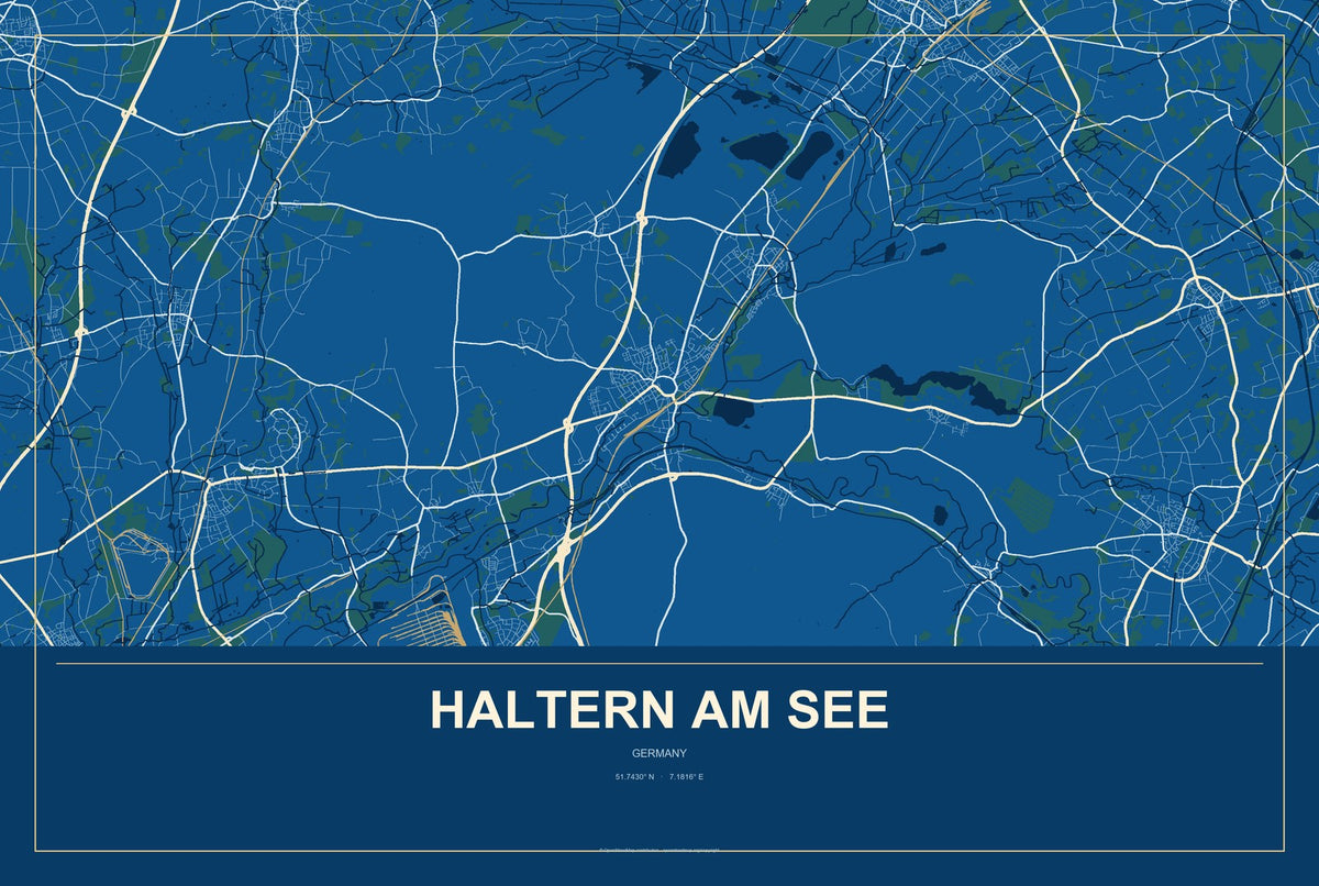Haltern am See, Germany City Map Aluminum Sign in Harbor Cobalt style