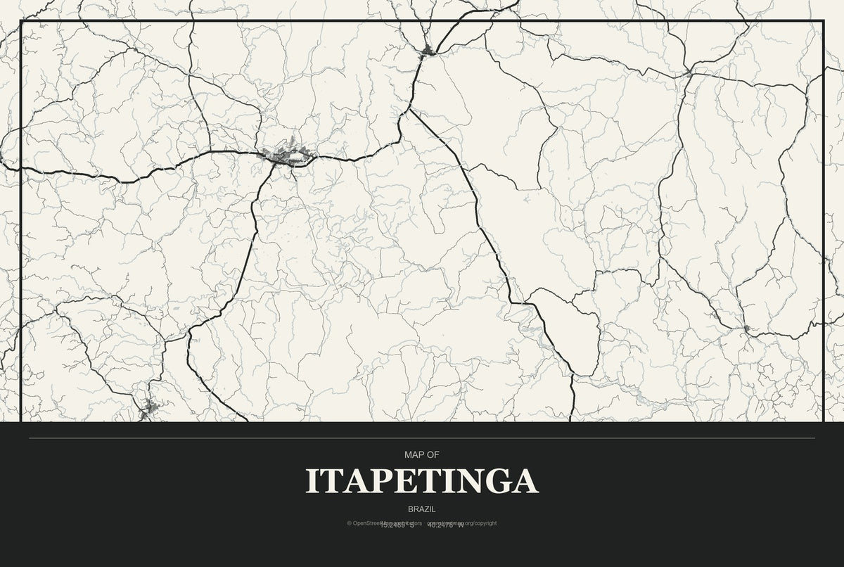 Itapetinga, Brazil City Map Aluminum Sign in Museum Plaque style