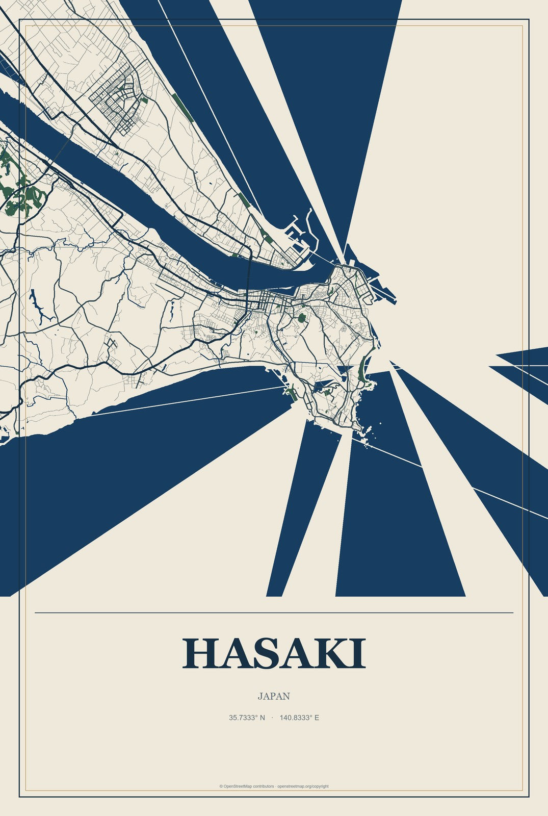 Hasaki, Japan City Map Aluminum Sign in Coastal Cutout style