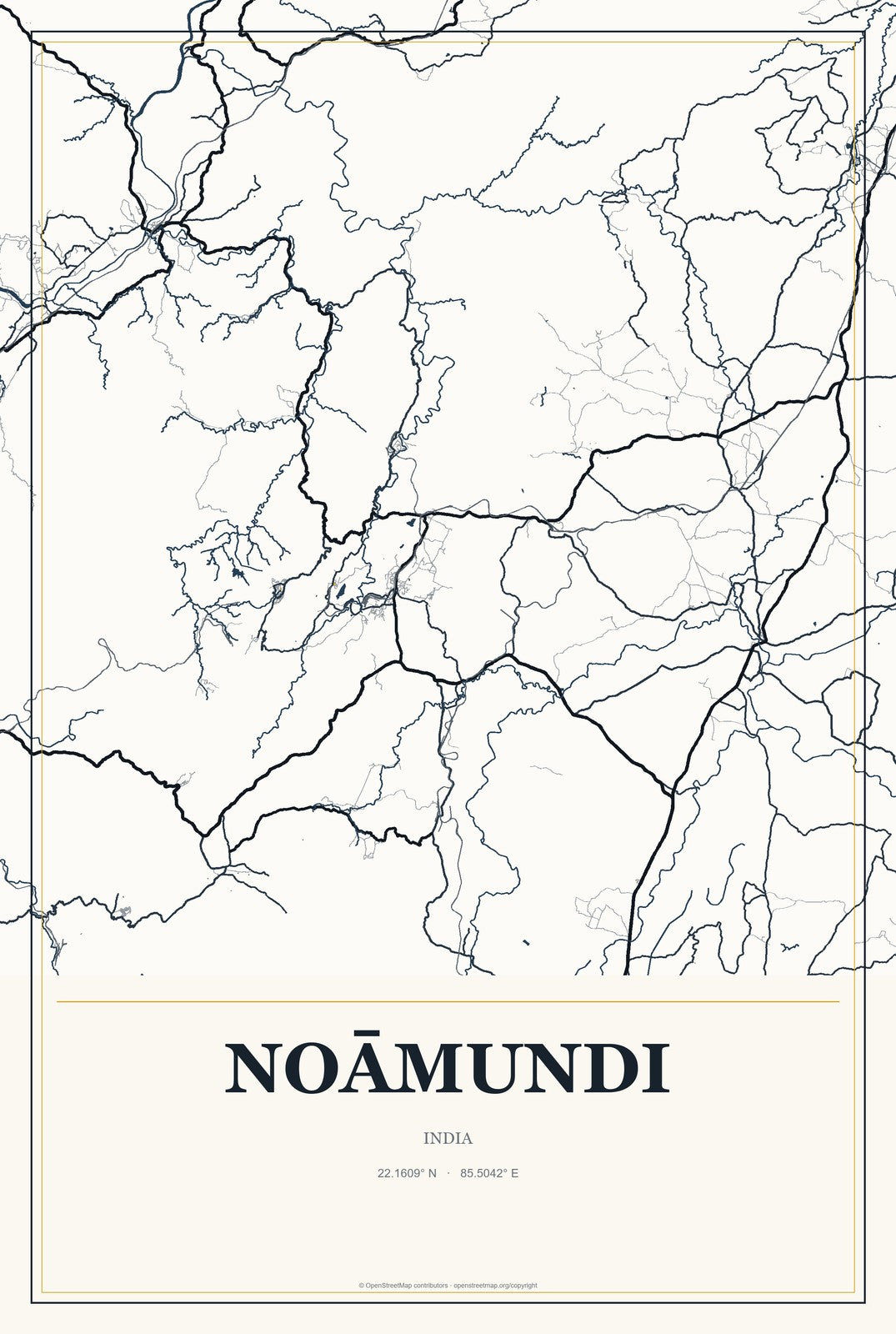 Noāmundi, India City Map Aluminum Sign in Citrine Modern style