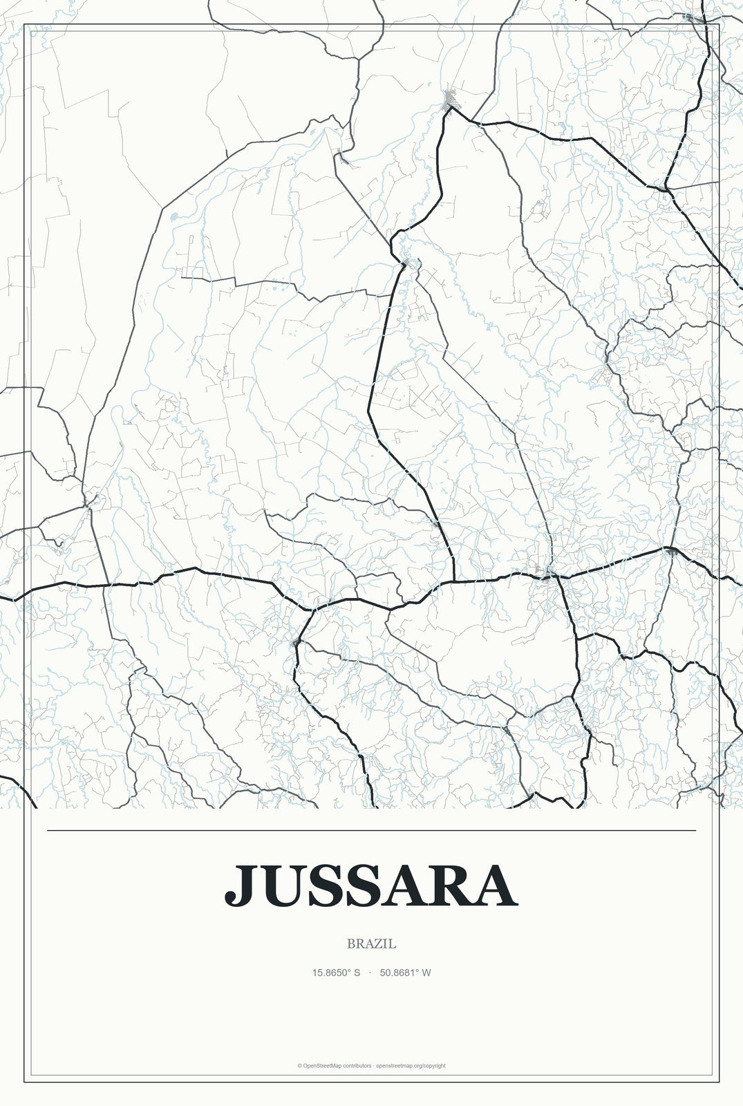 Jussara, Bahia, Brazil City Map Aluminum Sign in Gallery Air style