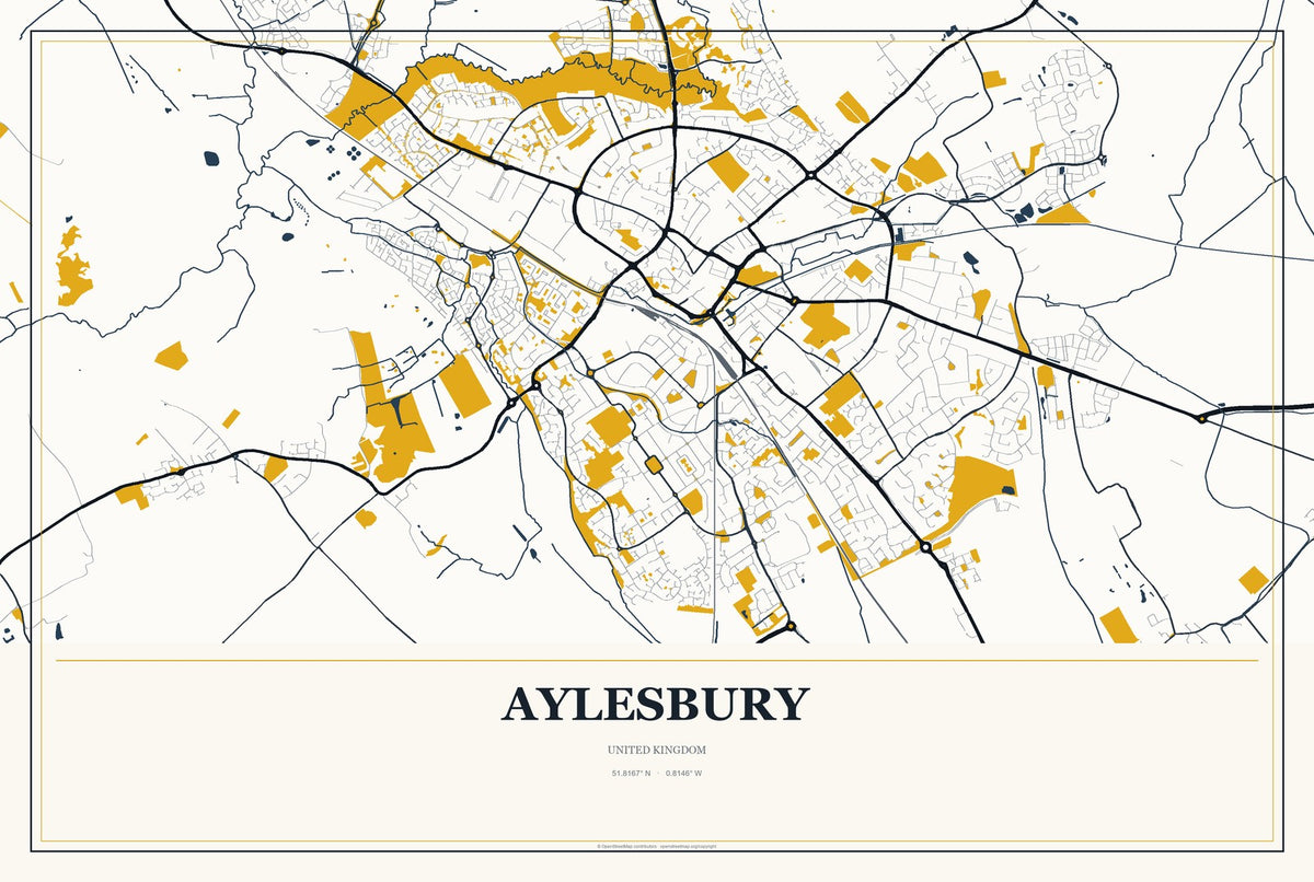 Aylesbury, United Kingdom City Map Aluminum Sign in Citrine Modern style