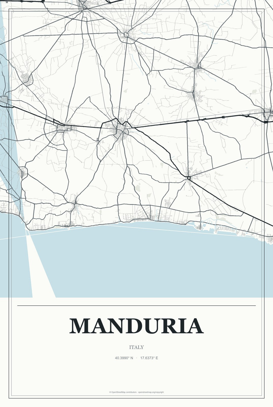 Manduria, Italy City Map Aluminum Sign in Gallery Air style