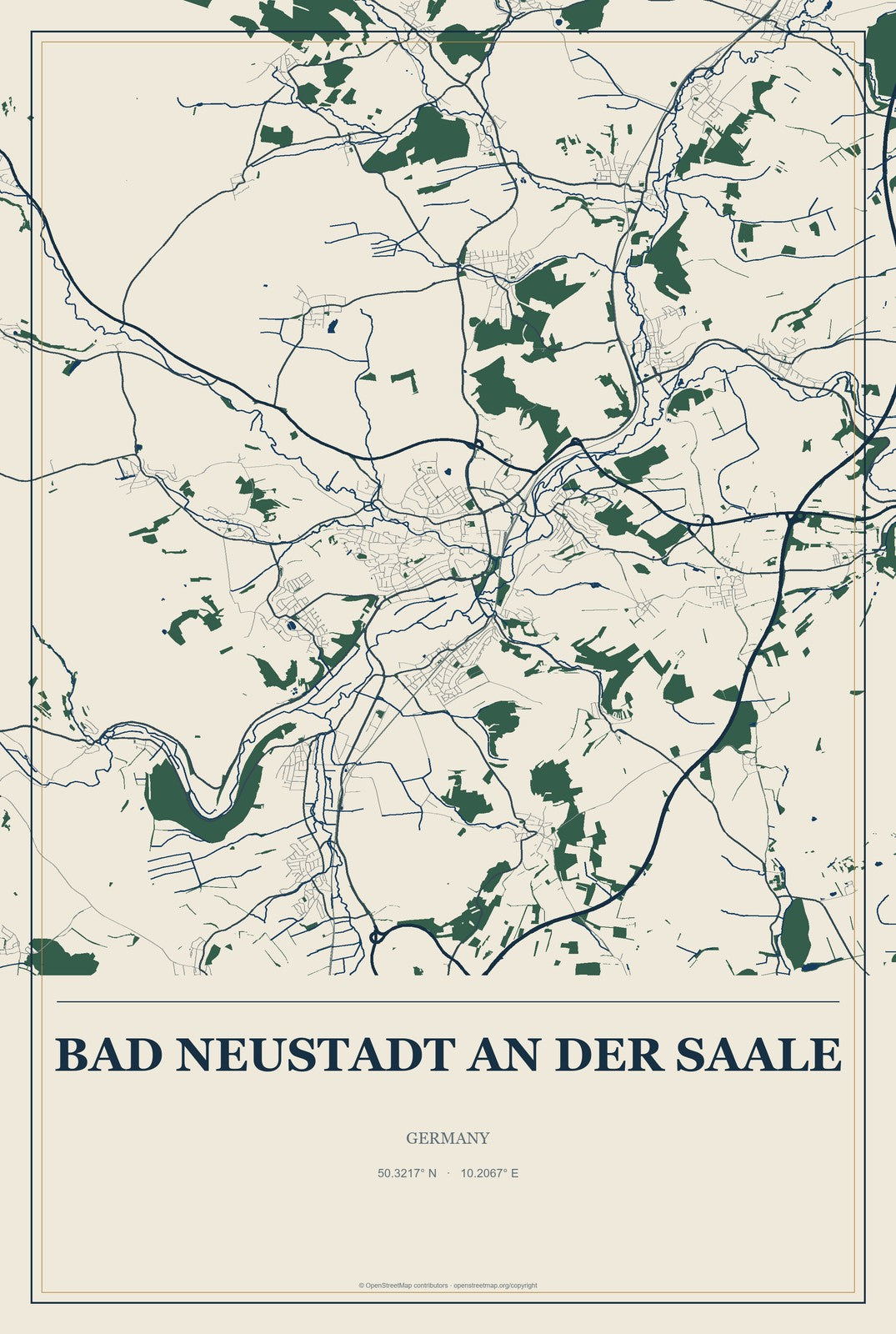 Bad Neustadt an der Saale, Germany City Map Aluminum Sign in Coastal Cutout style