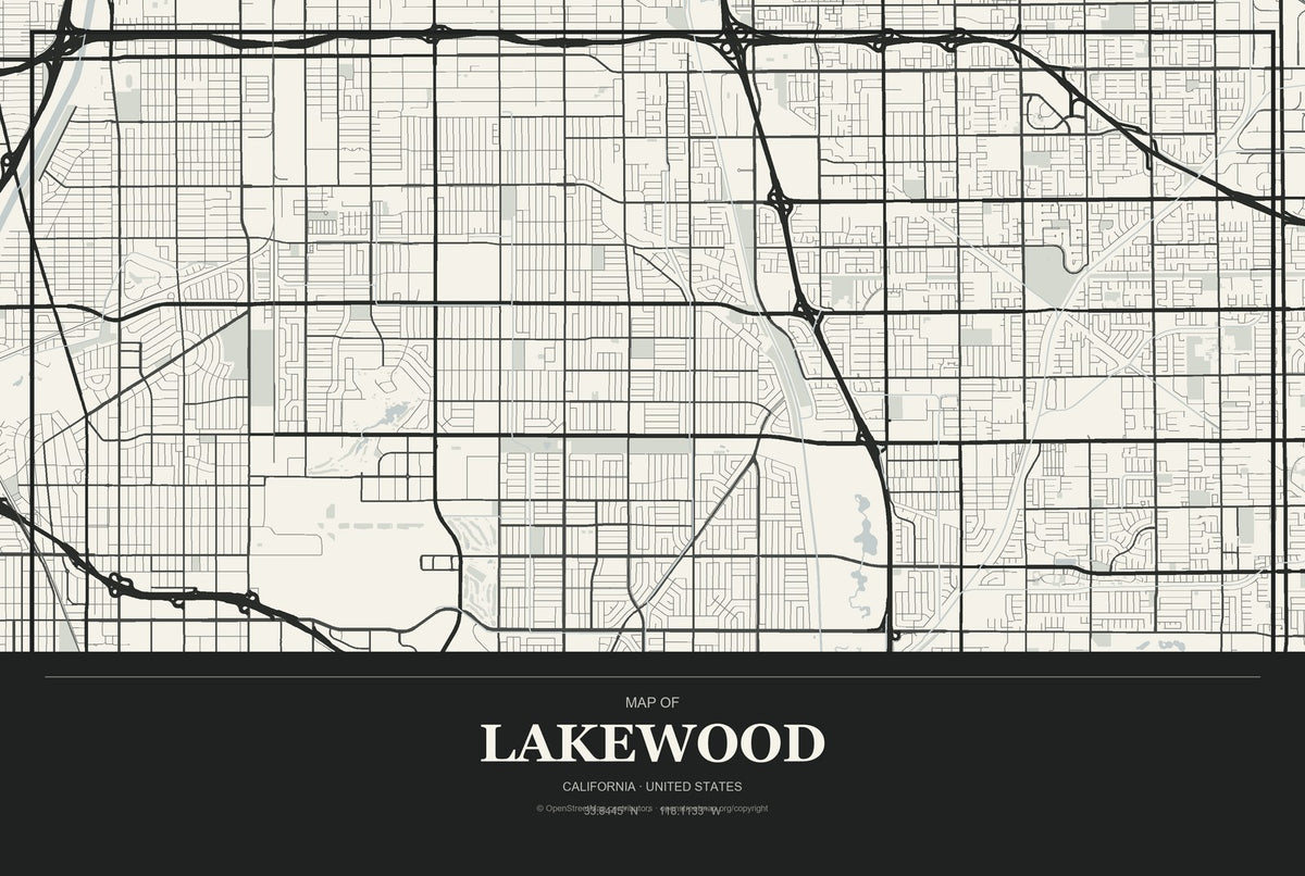 Lakewood, California City Map Aluminum Sign in Museum Plaque style