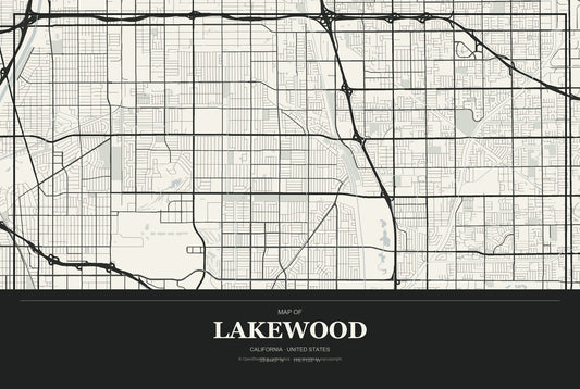 Lakewood, California City Map Aluminum Sign in Museum Plaque style