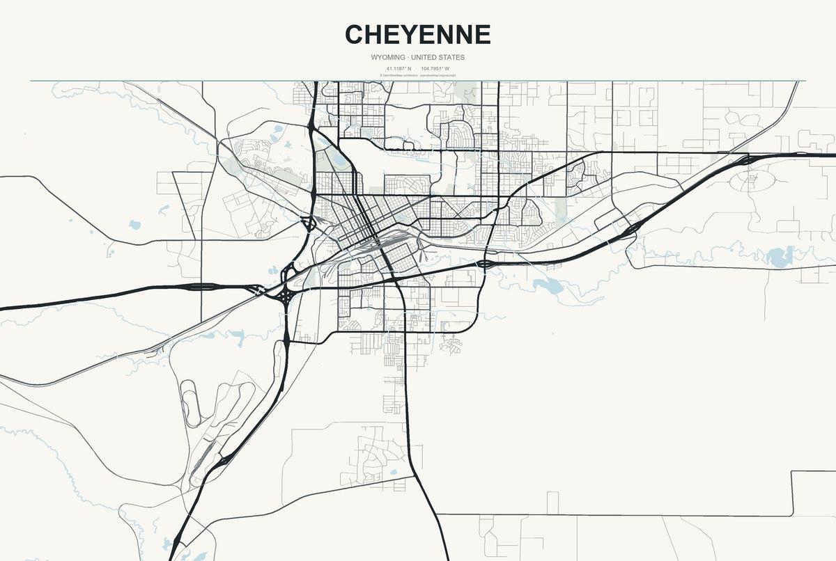 Cheyenne, Wyoming City Map Aluminum Sign in Headline Atlas style