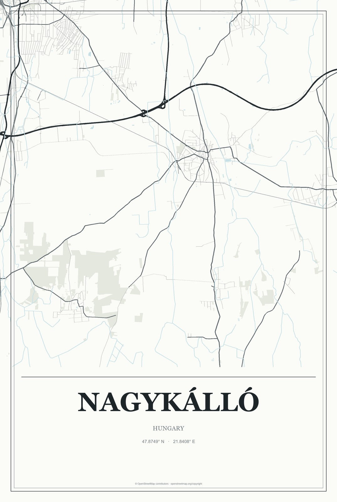 Nagykálló, Hungary City Map Aluminum Sign in Gallery Air style