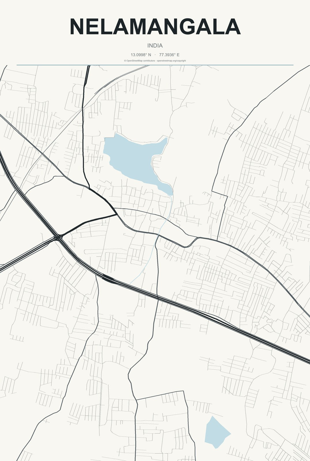 Nelamangala, India City Map Aluminum Sign in Headline Atlas style