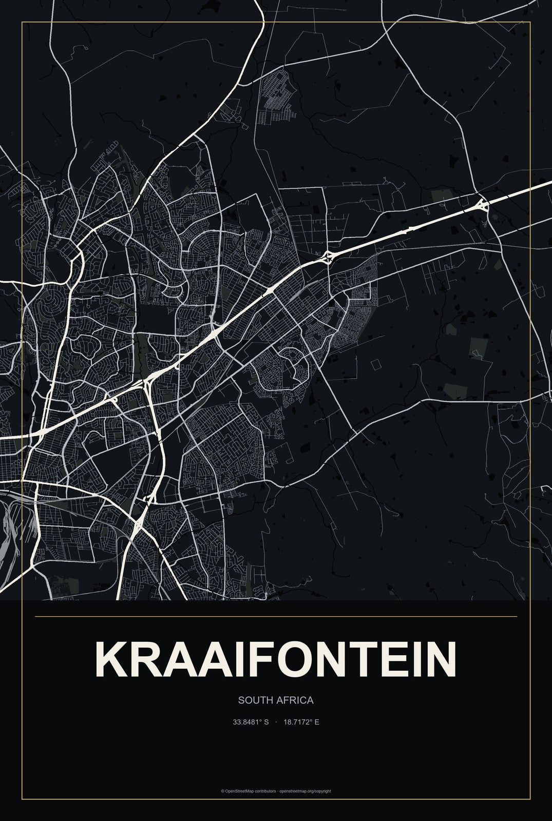 Kraaifontein, South Africa City Map Aluminum Sign in Metropolitan Noir style