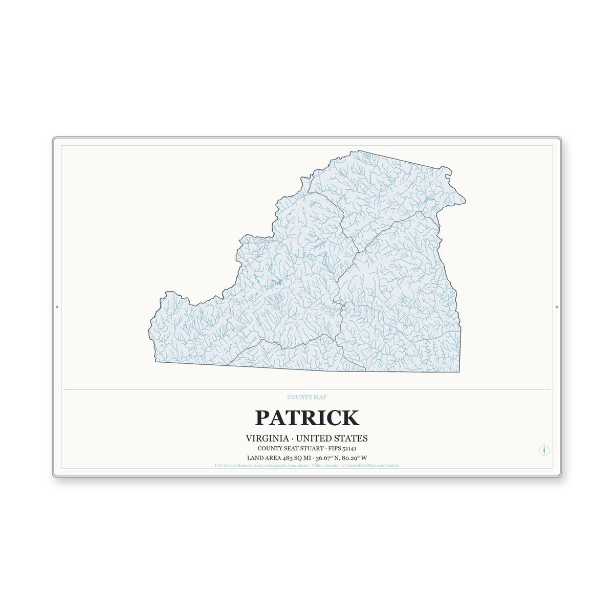 Patrick County, Virginia Map Aluminum Sign in Gallery Air style
