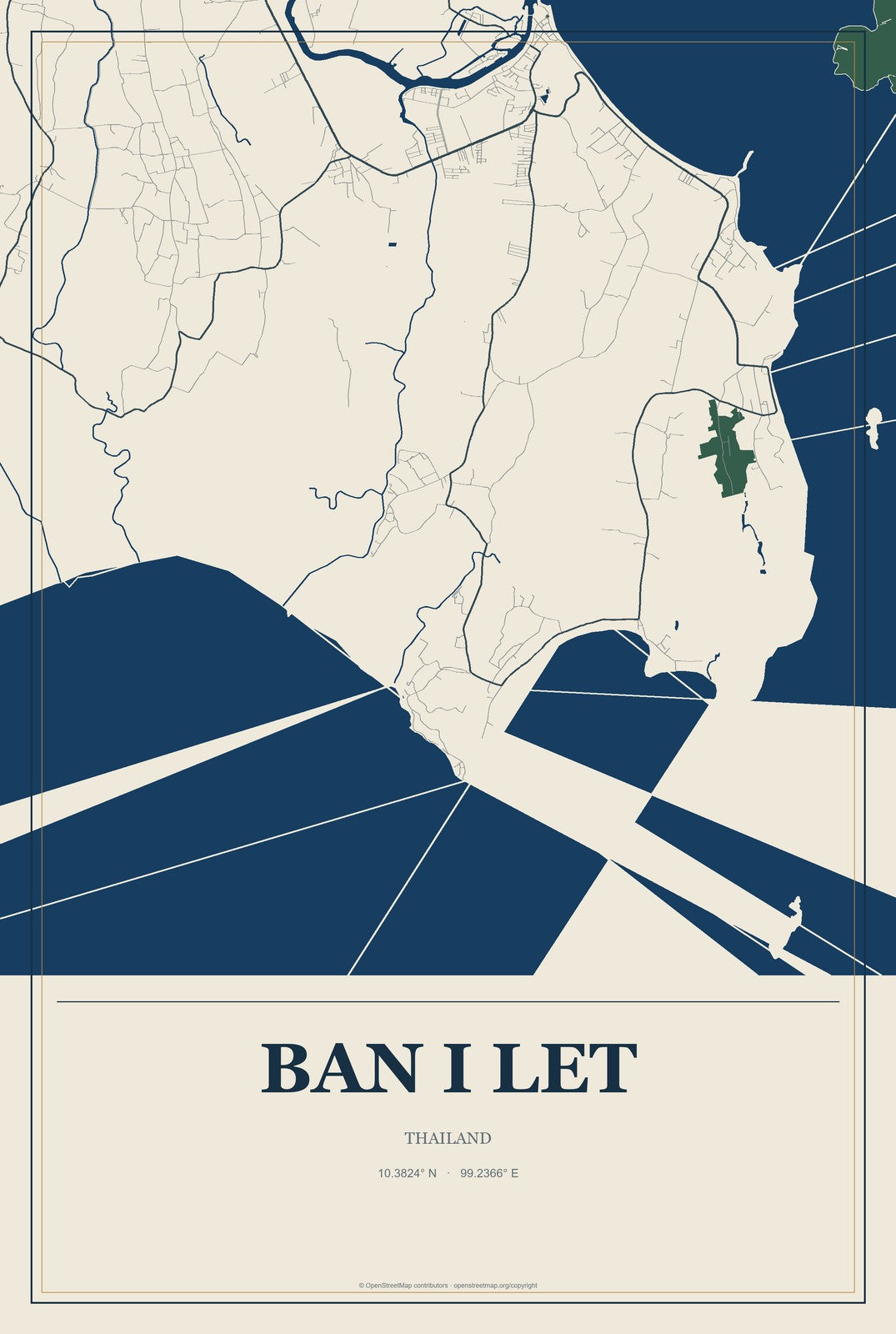 Ban I Let, Thailand City Map Aluminum Sign in Coastal Cutout style