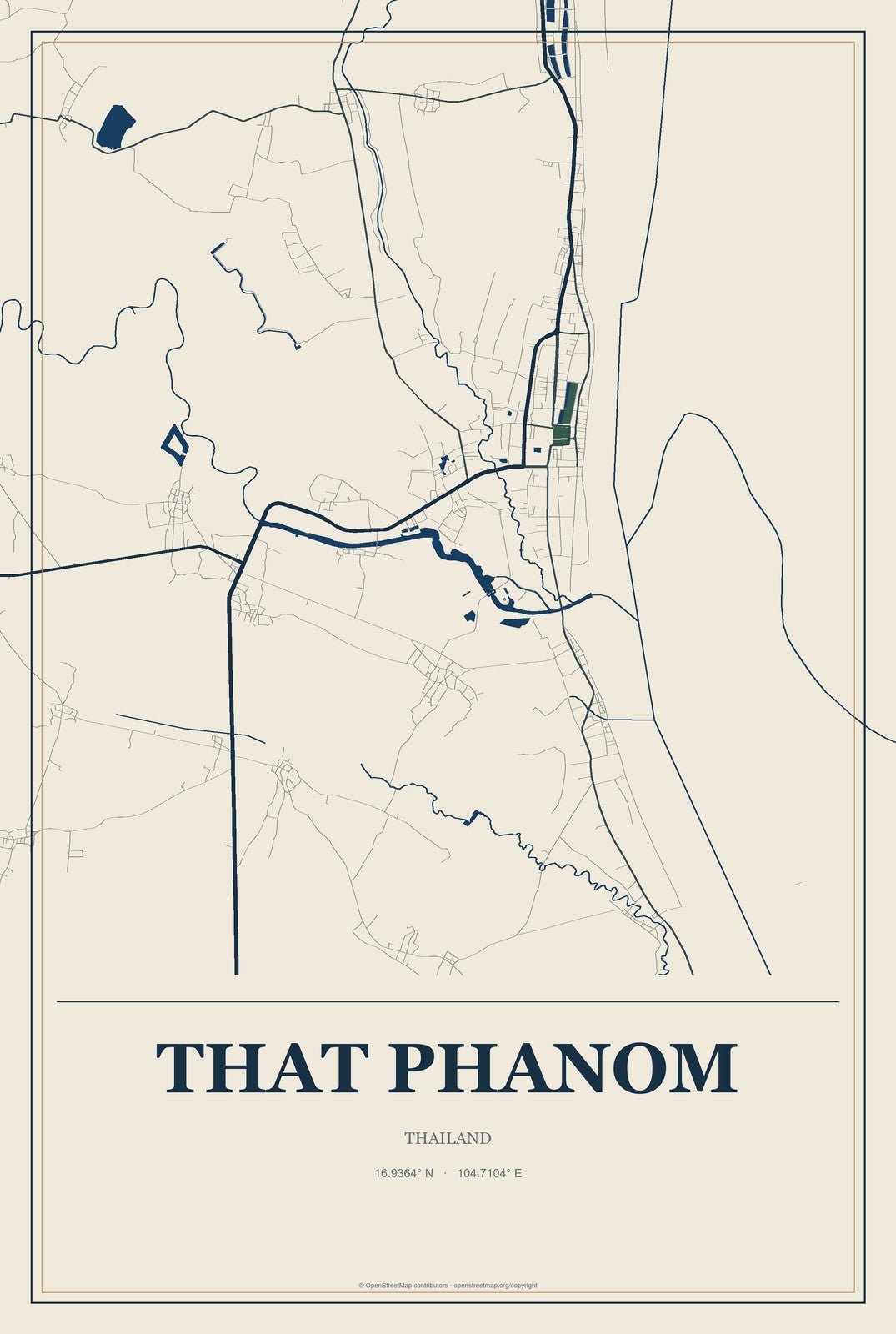 That Phanom, Thailand City Map Aluminum Sign in Coastal Cutout style