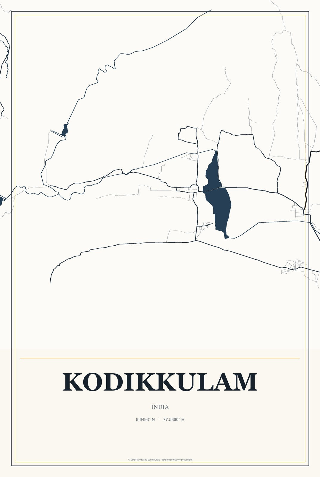 Kodikkulam, India City Map Aluminum Sign in Citrine Modern style