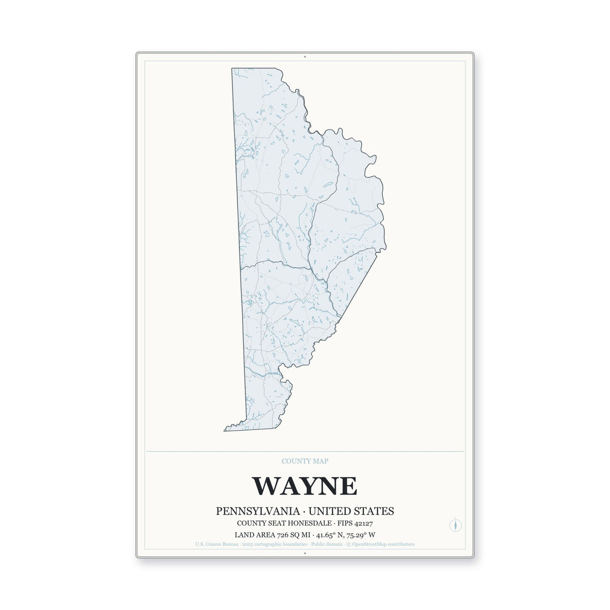 Wayne County, Pennsylvania Map Aluminum Sign in Gallery Air style