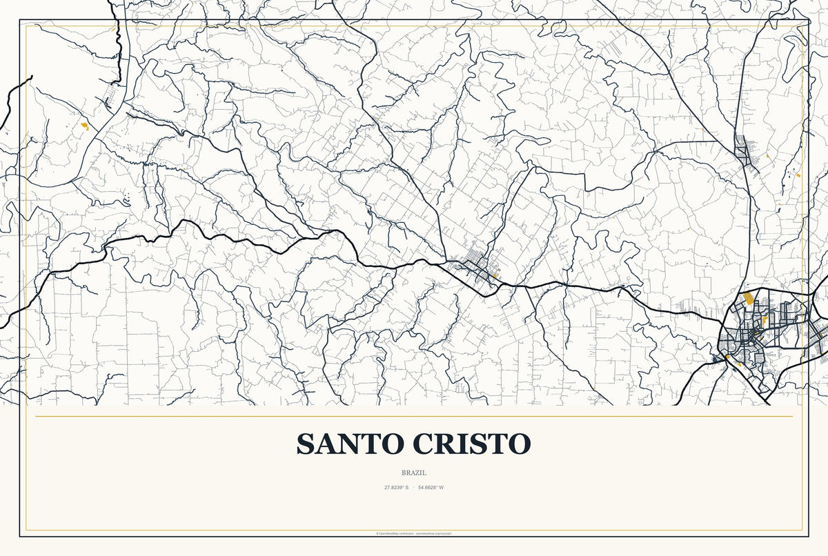 Santo Cristo, Brazil City Map Aluminum Sign in Citrine Modern style