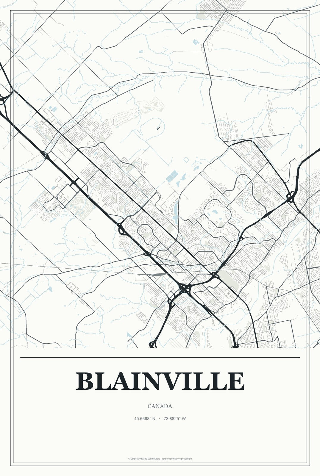 Blainville, Canada City Map Aluminum Sign in Gallery Air style