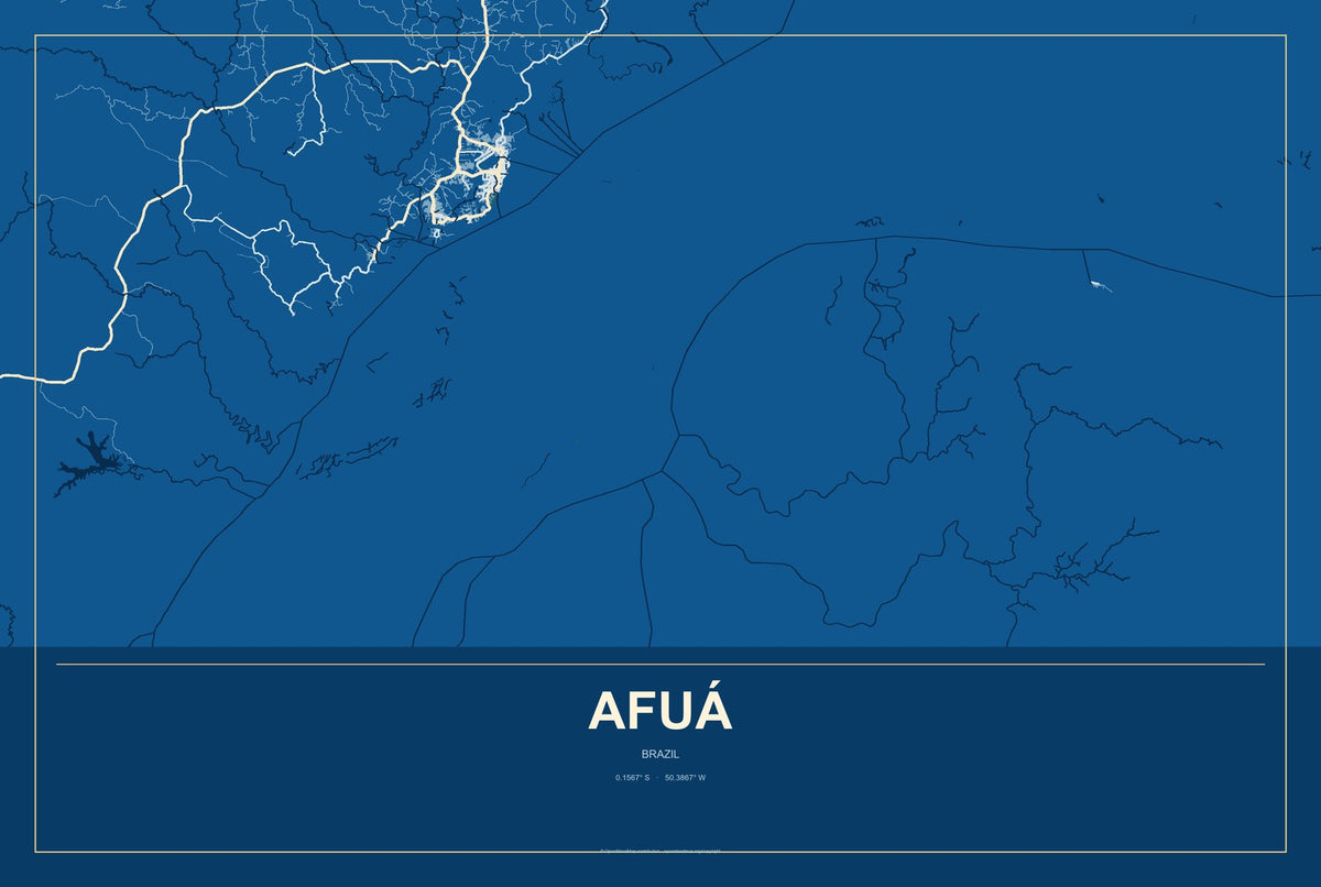 Afuá, Brazil City Map Aluminum Sign in Harbor Cobalt style