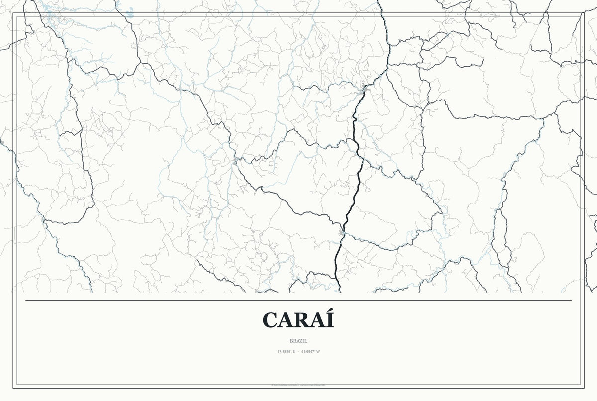 Caraí, Brazil City Map Aluminum Sign in Gallery Air style