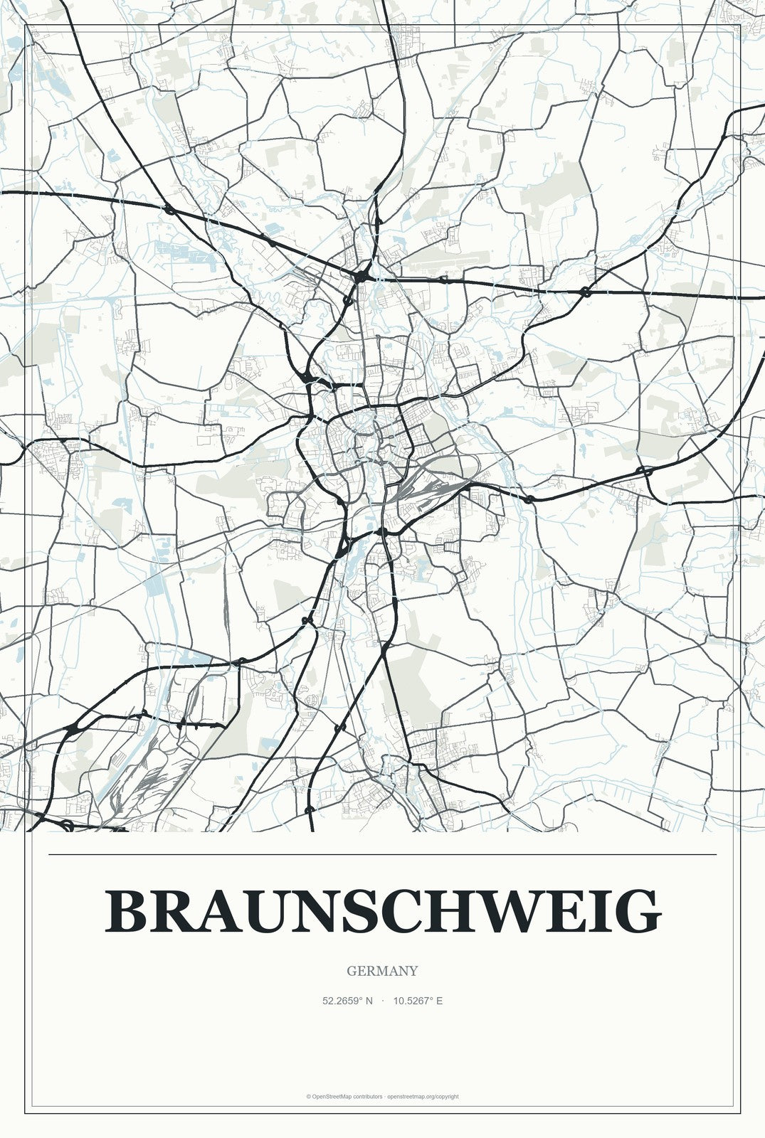 Braunschweig, Germany City Map Aluminum Sign in Gallery Air style