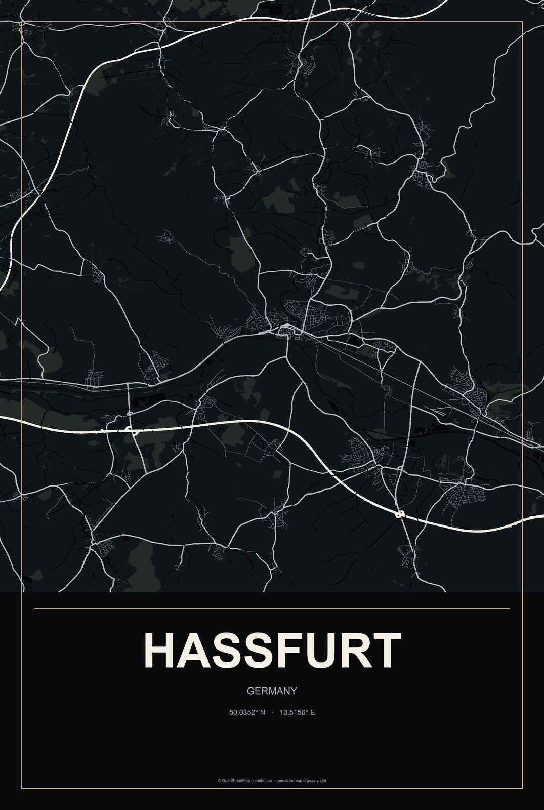 Haßfurt, Germany City Map Aluminum Sign in Metropolitan Noir style