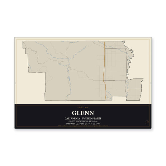 Glenn County, California Map Aluminum Sign in Museum Plaque style
